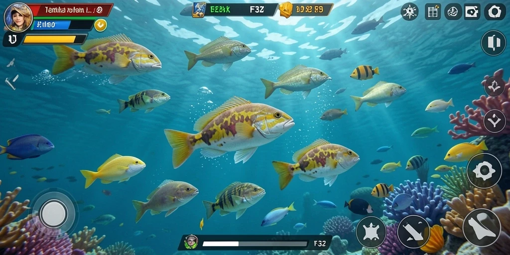 Tampilan gameplay seru Tembak Ikan di F32.